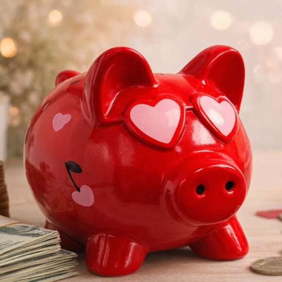 NEW One-of-a-Kind Red Piggy Bank ❤️ Heart Eyes | Cute Aesthetic Decor | Gift - Picture 4 of 4